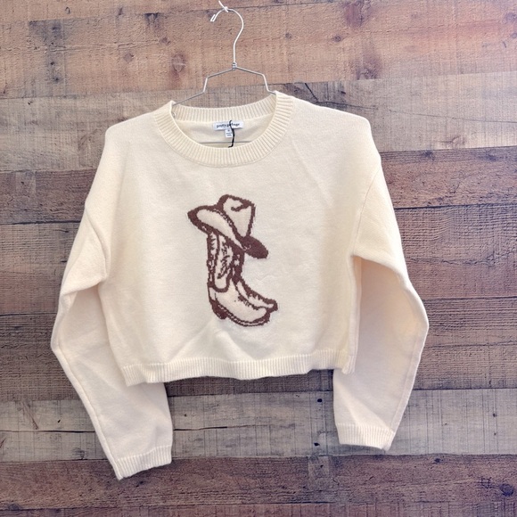 NWT Pretty Garbage Cowgirl Boot Design Graphic Sweater - Picture 2 of 8